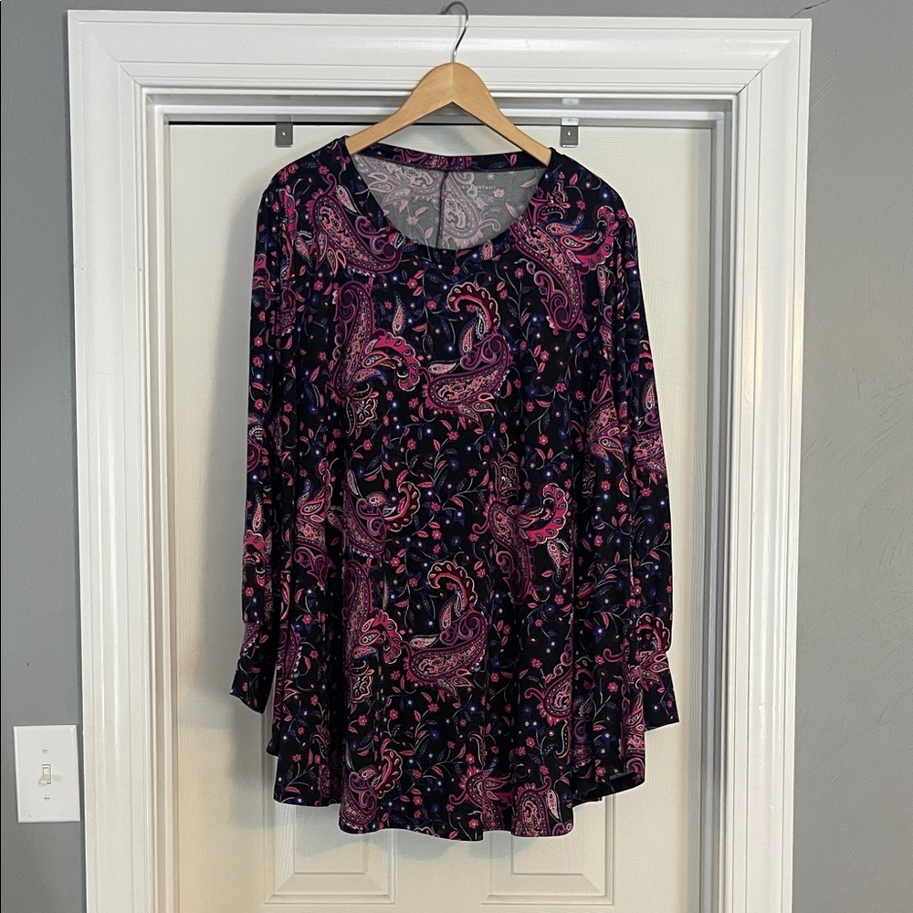 Lane Bryant | Paisley Print Long Sleeve Tunic - Navy & Pink